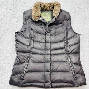 Eddie Bauer Goose Down Quilted Puffer Vest Womens M Faux Fur Collar GorpCore